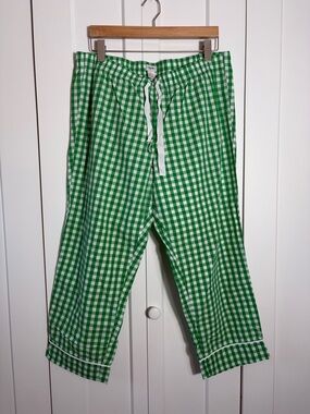 J.Crew Green and White Gingham Lounge Pants Large